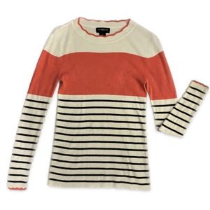 Liz Claiborne Woman’s Sweater Long Sleeves Coral Black Stripes Size S